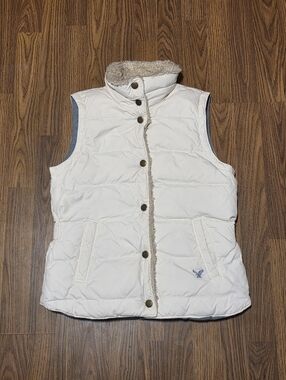 Vintage American Eagle Y2K Sherpa Quilted Puffer Vest Medium 90% Down Filler F17